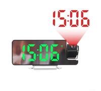 Réveil numérique à projection avec écran réglable multi-angle, capteur de température et grand écran LED vert, projecteur de temps au plafond ou au mur pour chambre à coucher et décoration d'intérieur