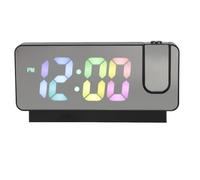 Réveil Numérique à Projection, Horloge Miroir LED à Chiffres Colorés 12h 24h, luminosité Réglable, Fonction Snooze Rechargeable pour Bureau et Chambre à Coucher (Coquille Noire)