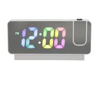 Réveil Numérique à Projection, Horloge Miroir LED à Chiffres Colorés 12h 24h, luminosité Réglable, Fonction Snooze Rechargeable pour Bureau et Chambre à Coucher (Coquille Blanche)