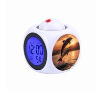 Réveil numérique à projection pour enfants - Température - Thermomètre - Affichage de l'heure et de la date - Horloge de table - Dauphin nage dans la mer bleue