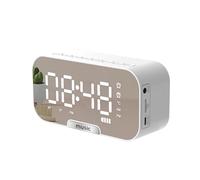 Réveil numérique à surface miroir avec haut-parleur BT et radio FM et affichage de la température, horloge de bureau électronique rechargeable, lecteur de musique portable, support carte TF, 3 niveaux