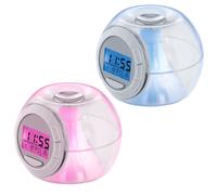 Réveil numérique affichage LED avec date température changement de couleur RGB avec 6 tons naturels, plastique transparent, H 8,5 cm, set de 2 pièces