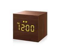 Réveil numérique avec affichage électronique de l'heure LED en bois, 3 alarmes, petite horloge électrique en bois cubique de 6,3 cm pour chambre à coucher, chevet, bureau, marron