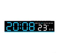 Réveil numérique avec affichage LED indiquant l'heure, la température, le jour, le calendrier, le port de charge USB et la minuterie pour un usage quotidien (noir + bleu)