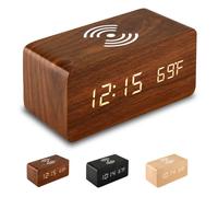 Réveil numérique avec chargeur sans fil, horloge de bureau LED avec affichage de la température, 9950