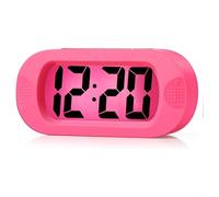 Réveil numérique avec grand écran LCD | Fonction snooze et veilleuse douce | Coque en silicone antichoc pour voyage, chambre, bureau, cuisine | Alimentation par piles ou USB (rose)