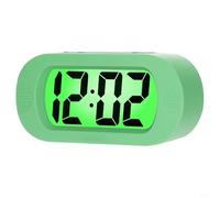 Réveil numérique avec grand écran LCD | Fonction snooze et veilleuse douce | Coque en silicone antichoc pour voyage, chambre, bureau, cuisine | Alimentation par piles ou USB (vert)
