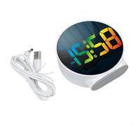 Réveil numérique avec grand écran LED incurvé, double alarme et fonction snooze, 4 niveaux de luminosité réglables, alimentation USB et batterie (blanc)