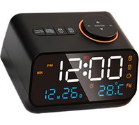 Réveil numérique avec grand écran LED Radio FM Minuteur de sommeil Machine à sons Double alarme Snooze Thermomètre pour adultes, personnes âgées et enfants