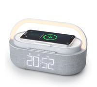 Réveil numérique avec haut-parleur Bluetooth,radio,chargeur sans fil,Snooze,affichage LED,Samsung,Xiaomi,Huawei,charge rapide 30W - Type Dark grey