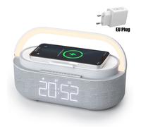 Réveil numérique avec haut-parleur Bluetooth,radio,chargeur sans fil,Snooze,affichage LED,Samsung,Xiaomi,Huawei,charge rapide 30W - Type Dark grey and EU