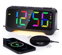 Réveil Numérique avec Veilleuse LED RGB - Double Alarme, Chargeur USB, Snooze, Format 12/24H avec DST - Idéal pour Dormeurs Profonds & Personnes Malentendantes, Chambre & Bureau