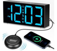 Réveil Numérique avec Vibration Reveil Matin Extra Fort Réveil Lumineux à LED 7'' Reveil Vibrant pour Sourd et Malentendant Gros Dormeur, Snooze Volume et Luminosité Réglable Double Alarme Charger USB