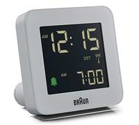 Réveil numérique Braun radio-piloté pour les fuseaux horaires d’Europe centrale (DCF) avec répétition (fonction Snooze), écran LCD, réglage rapide, bip de l’alarme en crescendo, modèle BC09G-DCF gris.
