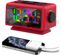 Réveil numérique coloré avec 7 couleurs et 4 couleurs changeantes Grand écran LED 5'' dimmable avec double alarme Snooze Affichage de la date et de la semaine Radio 70 canaux Double sortie USB Décor m