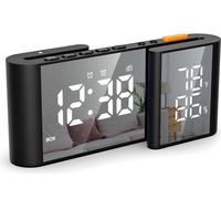 Réveil numérique double miroir en forme de S Grand écran LED dimmable 6'' avec double alarme Snooze Date Semaine Mois Température Humidité Affichage 70 canaux Radio Décor moderne pour Bureau Mur Salon