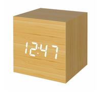 Réveil numérique en bois alimenté par USB/batterie, horloge de bureau en forme de cube pour chambres,salon, cuisine,couleur bambou
