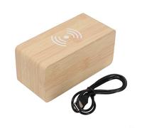 Réveil numérique en bois avec affichage LED de l'heure, de la température, de la date, format 12/24h, double alimentation via USB ou 4 piles AAA, tapis de charge sans fil pour téléphones compatibles