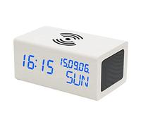 Réveil numérique en Bois avec Chargement sans Fil, Haut-Parleur Bluetooth et écran à intensité Variable (boîte Blanche et lumière Bleue)