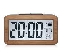 Réveil numérique en bois avec grand écran LCD, petite horloge de table avec date, affichage de la température, veilleuse, horloge avec modules snooze pour chambre à coucher, bureau