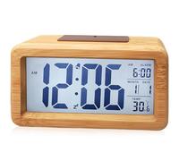 Réveil numérique en bois avec grand écran LCD, petite horloge de table avec date, affichage de la température, veilleuse, horloge avec modules snooze pour chambre à coucher, bureau, bois massif