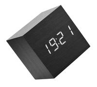 Réveil Numérique en Bois LED, Contrôle du Langage des Températures, 6x6x6 Cm, 3 Alarmes, Thermomètres C/F, DC 5 V / 500 MA, entraîné par AAA X 3 ou USB, Temps Toujours (Bois Noir + lumière