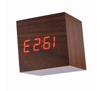 Réveil Numérique en Bois LED, Contrôle du Langage des Températures, 6x6x6 Cm, 3 Alarmes, Thermomètres C/F, DC 5 V / 500 MA, entraîné par AAA X 3 ou USB, Temps Toujours (Bois Brun + lumière