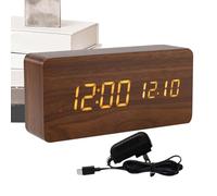 Réveil numérique en bois, réveils numériques en bois pour chambres | Horloge de bureau avec date | Réveil numérique Affichage électronique de l'heure LED en bois pour chambre à coucher