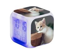 Réveil numérique en forme de chaton - Réveil électronique coloré - Grand écran - Réveil électronique coloré - Horloge chat pour salle de classe, salon