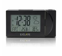 Explore Scientific RPW3008, Horloge de Projection avec Heure radiocommandée et prévisions météo, Double Alarme, Port USB pour recharger Le téléphone, capteur de température Interne Inclus, Noir