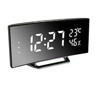 Derkiewn Réveil numérique, Grand écran LED de 6,5 Pouces, réveil de Chevet avec température et humidité, Horloge Miroir avec 3 réveils, luminosité réglable, Sieste, Alimentato USB (Blanc)