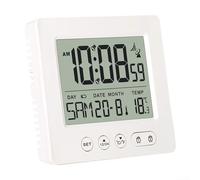 Réveil numérique, grand écran tactile LCD, 7 langues, 12/24h, double alarme, affichage de la température, horloge de bureau pour étudiants (blanc)