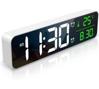 Réveil Numérique,Horloge de Chevet LED [Grand Ecran LED 10""],Horloges de Bureau Electriques Miroir avec Date,Heure,Affichage de Température,Répétition,6 Luminosités,4 Volumes-Blanc