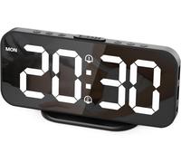 Réveil Numérique Horloge Digitale avec Écran LED Réveil Matin avec Fonction Snooze Horloge de Chevet à Miroir Déco Chambre Horloge Digitale Alimenté par USB