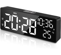 Réveil Numérique,Horloge Digitale avec Écran LED Température,Horloge Numérique,Luminosité Réglable sur 4 Niveaux,Snooze,Commande Vocale,12/24H,2 Alarmes,Port USB-C