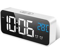 Réveil Numérique,Horloge Digitale Réveil Matin Miroir LED Grand Ecran Aver Température/Snooze/2 Alarme,Luminosité et Son Réglable,Activation Sonore,USB Charge Clock pour Maison Bureau,Blanc