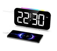 Réveil Numérique, Horloge numérique ave Veilleuse RGB, Snooze, Volume et Luminosité Réglable, Deux Alarme, Ports de sortie