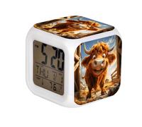 Réveil numérique LED 7 couleurs avec thermomètre et veilleuse pour chambre d'enfant Décoration d'intérieur 3D vache de dessin animé