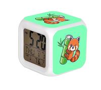 Réveil numérique LED à 7 couleurs changeantes avec date, alarme, thermomètre, réveil, bureau, enfant, mignon panda rouge suspendu sur bambou