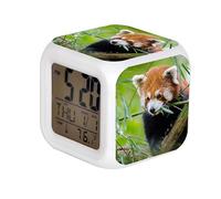 Réveil numérique LED à 7 couleurs changeantes avec date, alarme, thermomètre, réveil, bureau, enfant - Panda rouge sur branche d'arbre