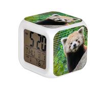 Réveil numérique LED à 7 couleurs changeantes avec date, alarme, thermomètre, réveil, bureau, enfant, rouge panda, ours derrière un arbre