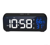 Réveil numérique LED avec affichage de la température et de l'humidité, deux options d'alarme, 18 sons intégrés, réglage de la luminosité, capacité de charge USB (noir)