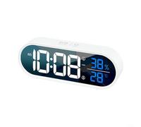 Réveil numérique LED avec finition miroir, affichage à intensité variable activé par la voix, double alarmes indépendantes et fonction snooze, réglage de la mémoire pour chevet (blanc)