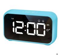 Réveil Numérique LED avec Fonction Snooze Surface Miroir Rechargeable USB 12 / 24H pour Bureau de Chambre Bleu-Fei Yu