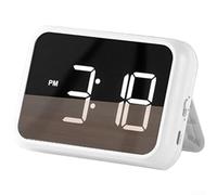 Réveil numérique LED avec grand écran, 3 niveaux de luminosité, fonction répétition, calendrier et batterie rechargeable par USB pour table de chevet ou de bureau, blanc (blanc)