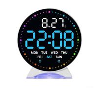 Réveil numérique LED avec lumière ambiante multicolore, horloge de bureau électronique avec affichage de la date, jour, semaine, luminosité réglable avec mode veille, saut (E)