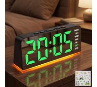 Réveil numérique LED avec lumière, température, Jour et Mois, Format 12/24 h, luminosité réglable, Horloge numérique pour Chambre et Bureau, Noir Vert avec Sticker Panda