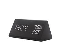 Réveil numérique LED en Bois avec Affichage Heure, Date, Température, Commande Vocale, Luminosité Réglable Yolistar