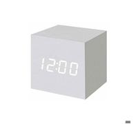 Réveil numérique LED en bois, horloge cube numérique avec affichage de la date et de la température, alimentation USB/piles (blanc