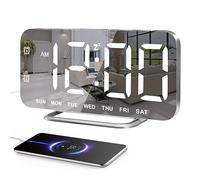 Réveil numérique LED fin, surface miroir pour maquillage, avec variateur d'intensité, grand écran, réglage facile, ports USB, décoration moderne pour chambre à coucher, bureau, cadeau d'anniversaire